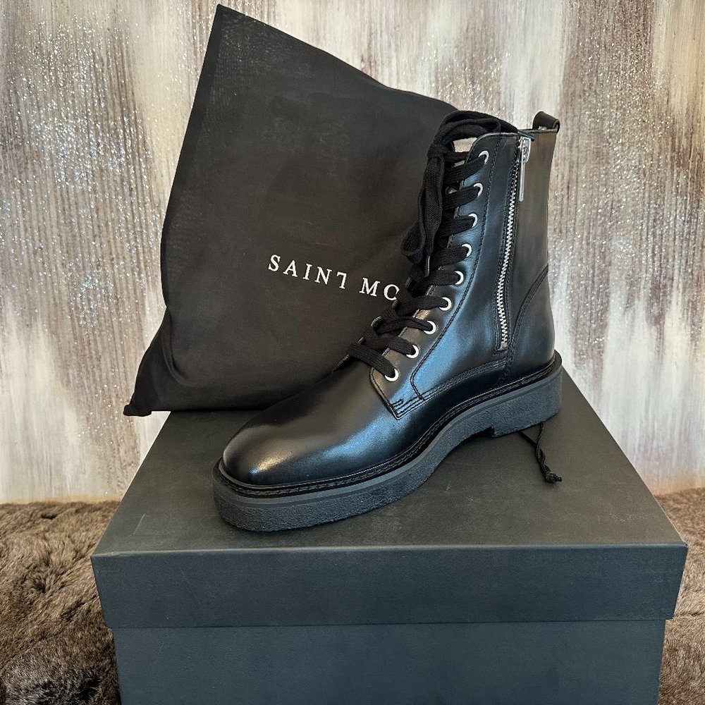 Saint Morta Black Men's Leather Combat Boots